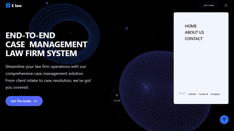 Screenshot of elaw landing page - next.js- gsap-three.js - scrolltrigger project